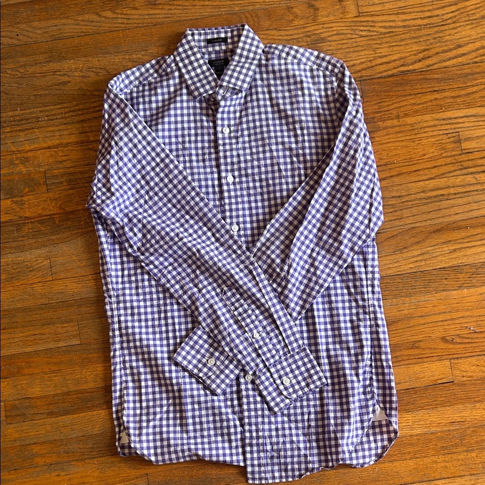 J. Crew Men's Navy and White Plaid Shirt